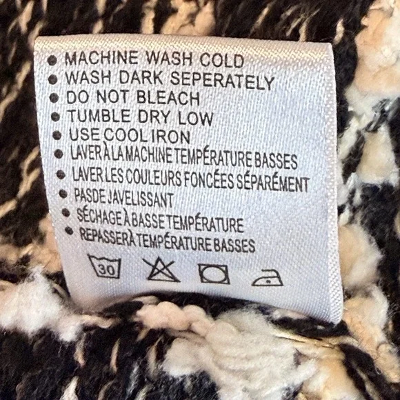 Anthropologie La Fee Verte Boho Fringe Cardigan Sweater Black White Striped XL - Picture 8 of 8